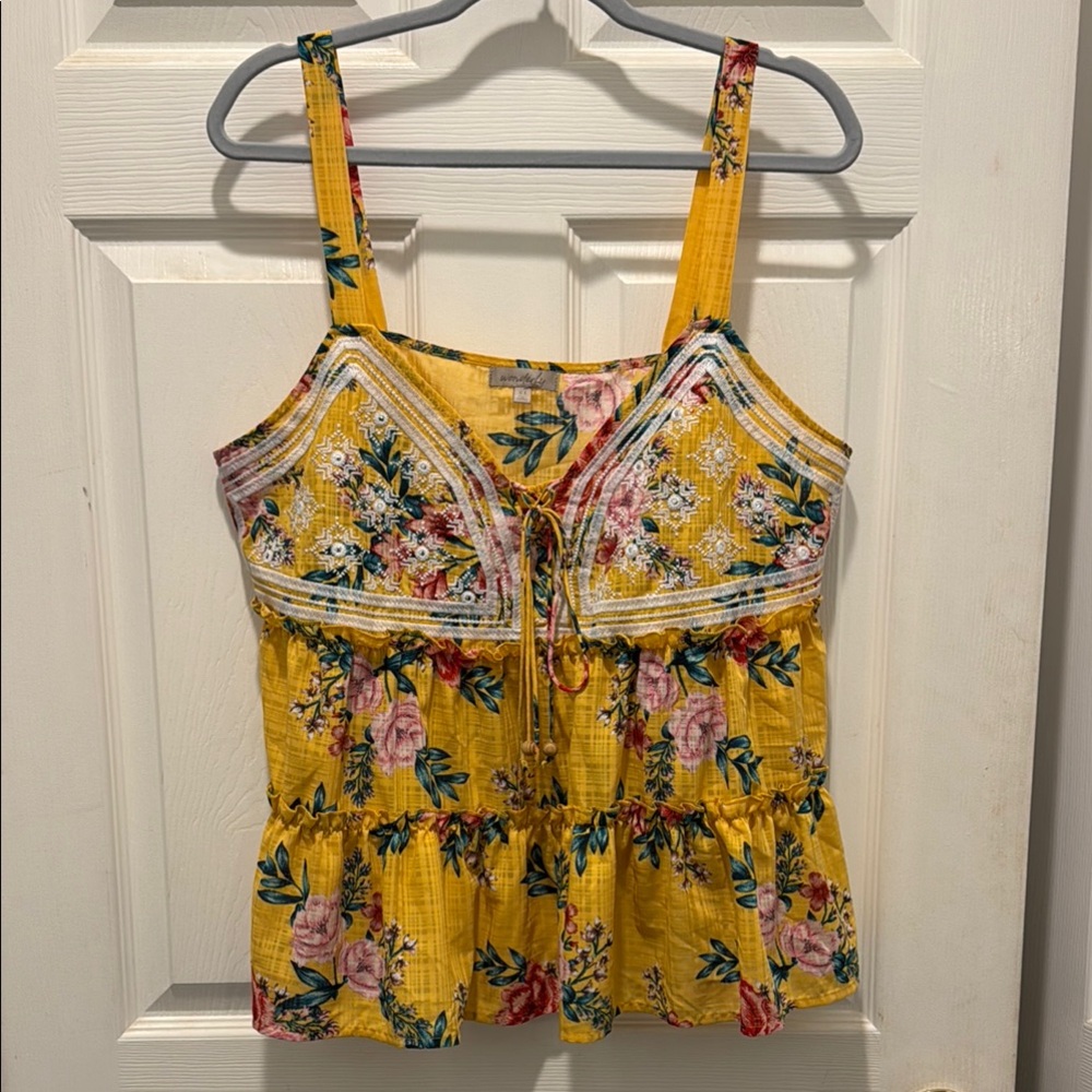 Wonderly Yellow Pink Embellished Tank Top